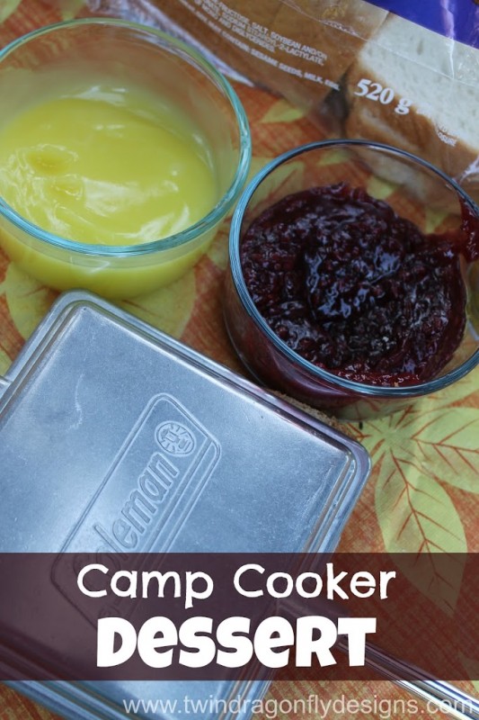 Camp Cooker Dessert filling on a picnic table cloth.