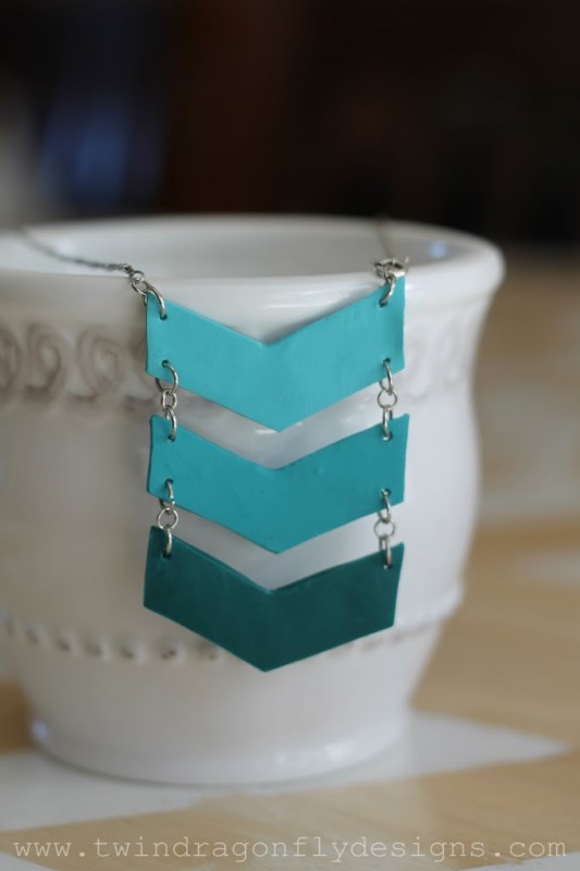 Ombre Chevron Necklace in teal color.