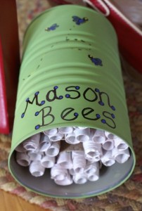 Bee House made of a can and tubes of paper.