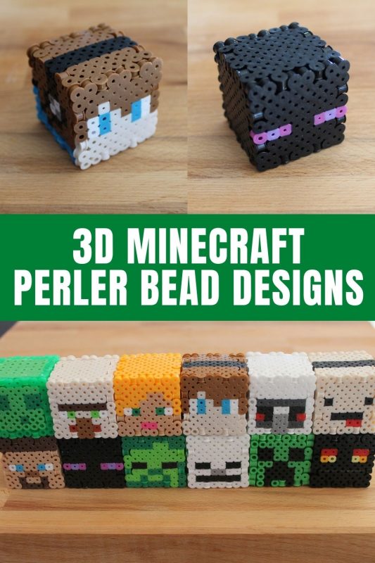 3D Minecraft perler bead characters.