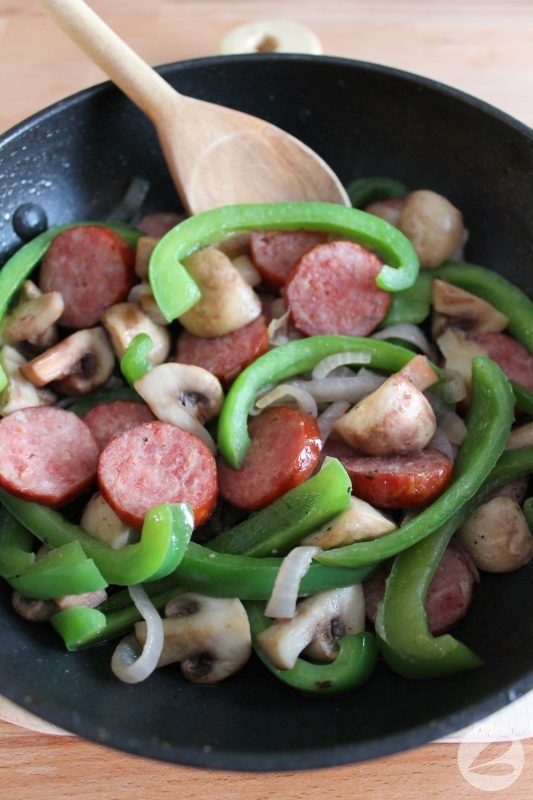 mushroom and green pepper sausage skillet
