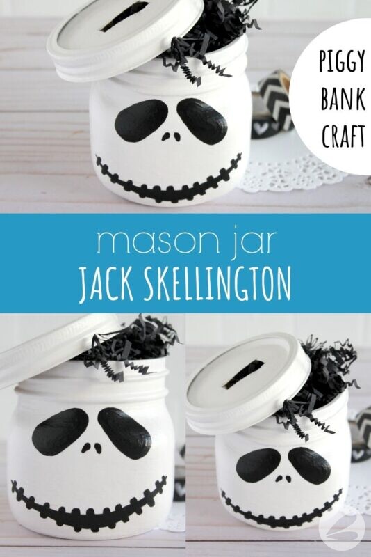 Mason Jar Jack Skellington Piggy Bank