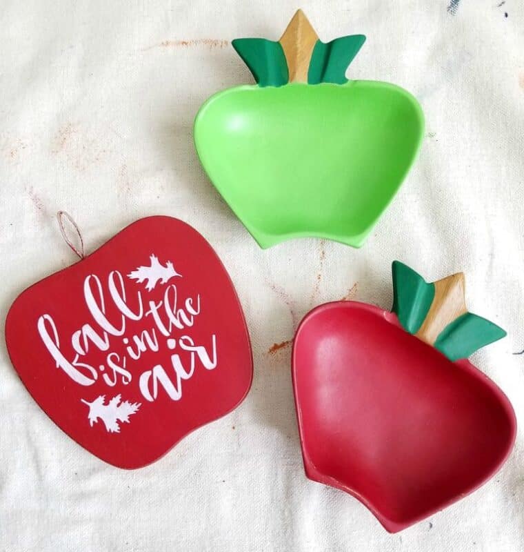 fall apples to welcome autumn on monkey pod wood that has been painted into the apple decor x