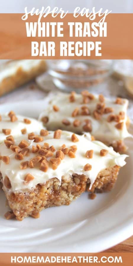 Two white trash Skor bar cookies on a plate.