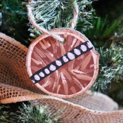wood slice chewbacca ornament