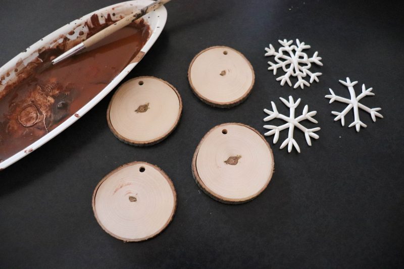 clay snowflake wood slice ornament