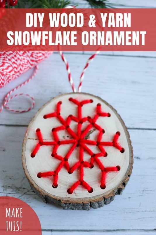 diy wood yarn snowflake ornament