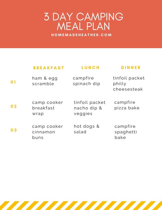 three day camping meal plan