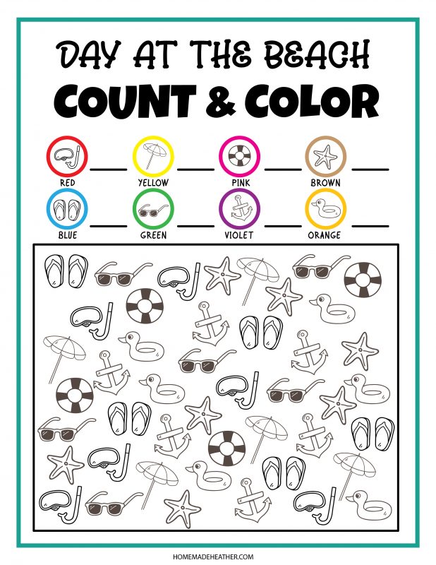 beach count and color printable