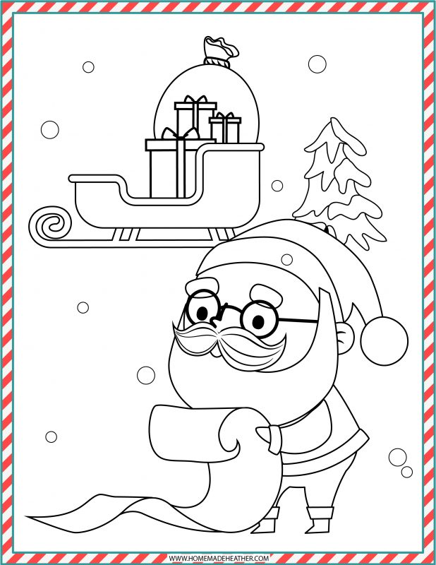 Santa and his sleigh printable coloring page.