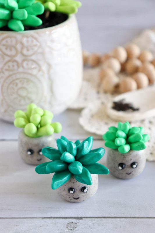 Clay succulents with cute faces.