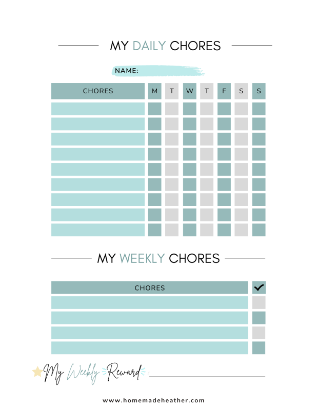 daily chore chart squares