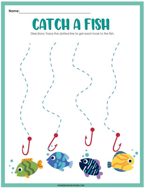 Practice line tracing with this fish and hook activity printable.