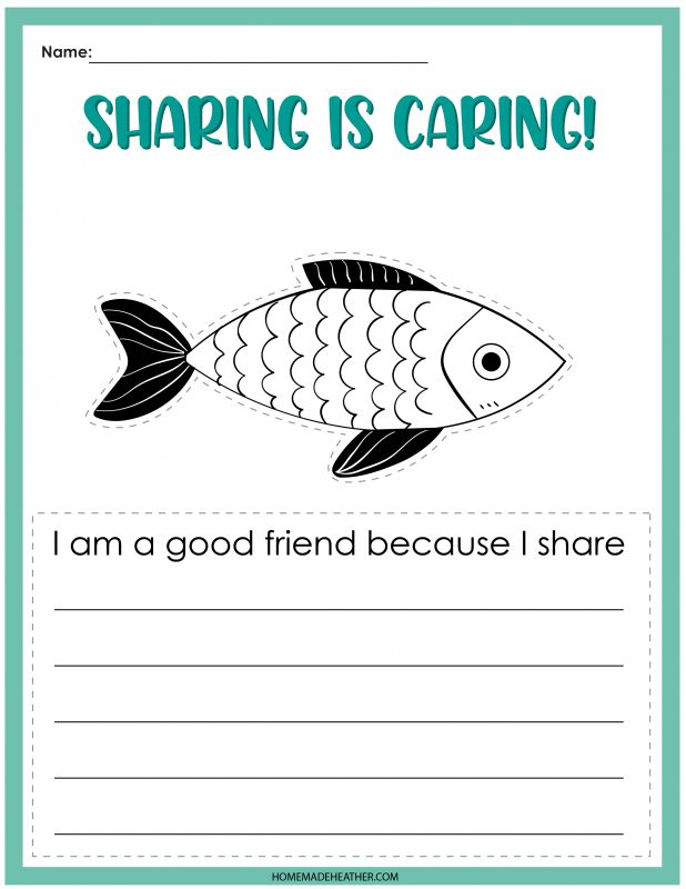 Sharing is caring fish activity printables.