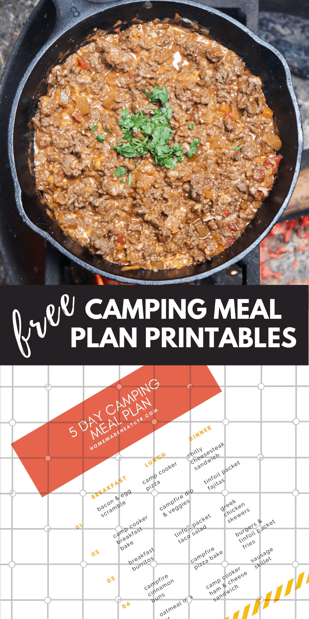 free camping meal plan printables