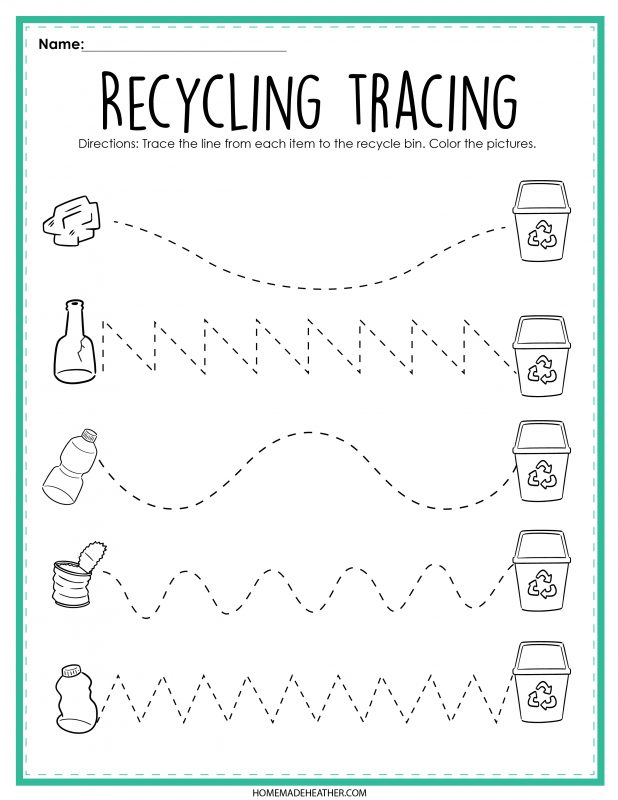 beach activity set Practice line tracing with this recycling activity printable.