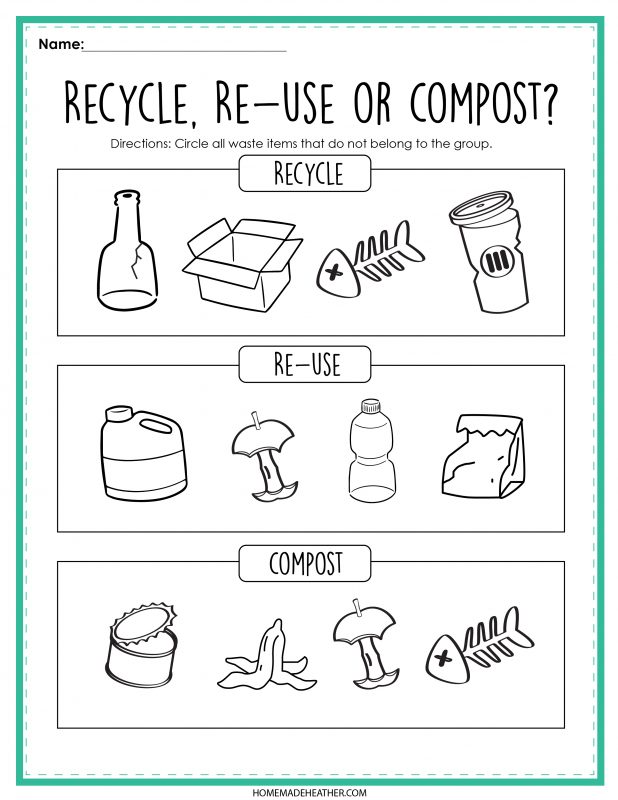 beach activity set Recycle, reuse, or compost activity printable.