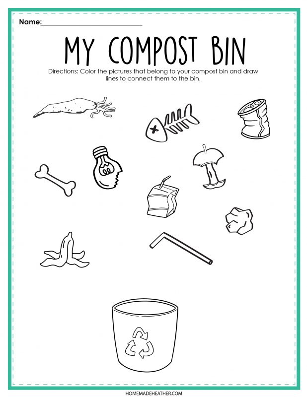 beach activity set Color the pictures that belong in the compost bin activity printable.
