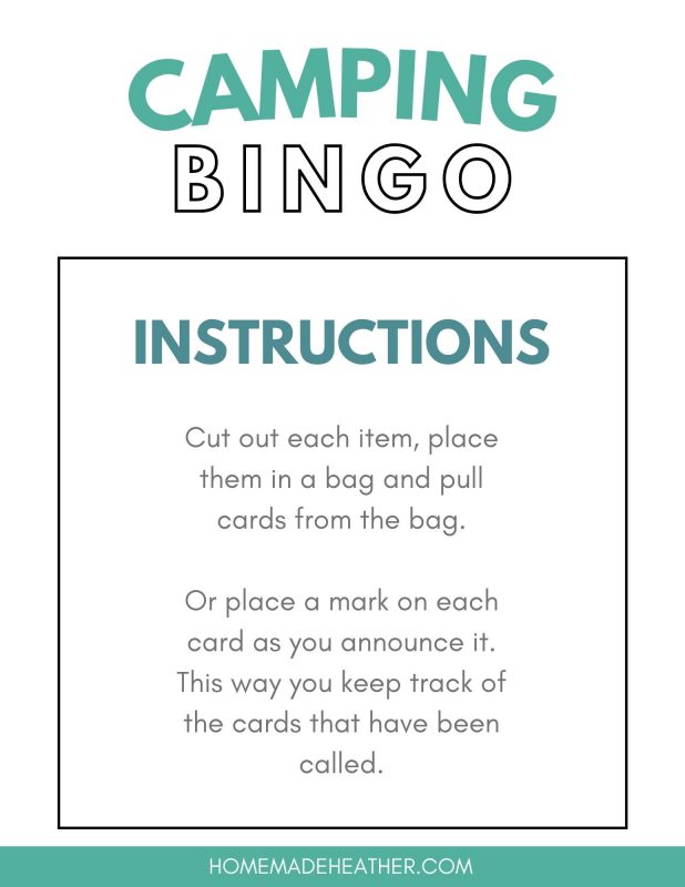 Camping Bingo Instructions