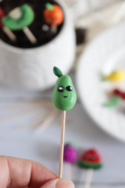 polymer clay pear plant marker