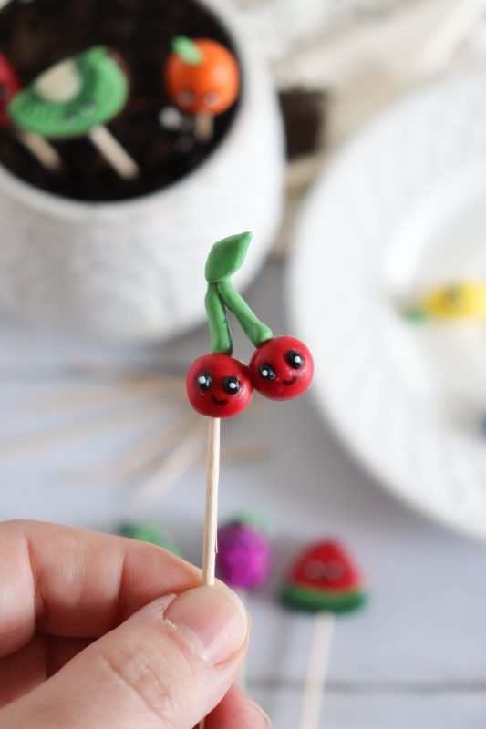 polymer clay cherry plant marker