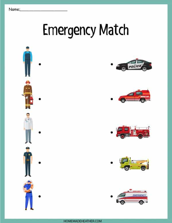 beach activity set Emergency Match Printable Work Sheet