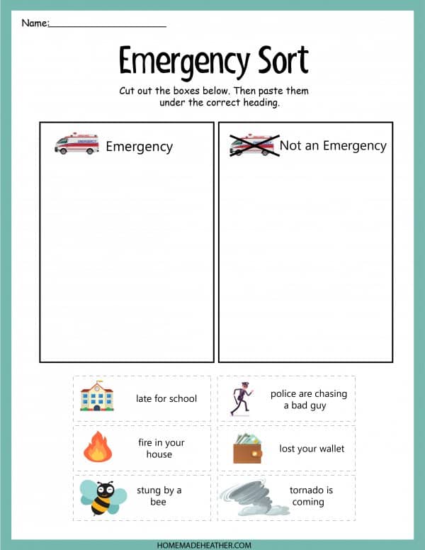 beach activity set Emergency Sort Printable Work Sheet