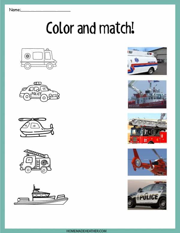 beach activity set Emergency Color Match Work Sheet