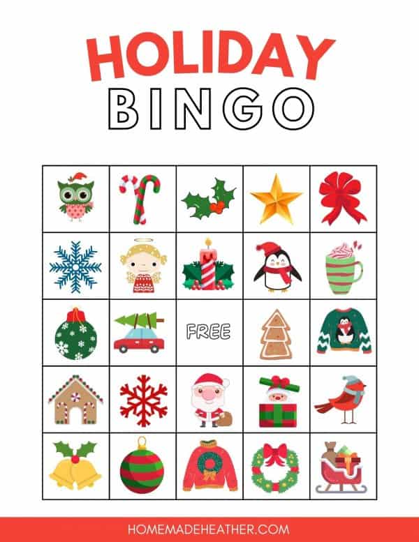 Printable holiday bingo card.