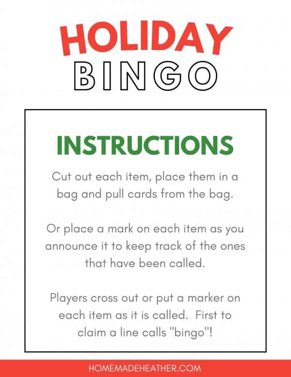Free Holiday Bingo Printables
