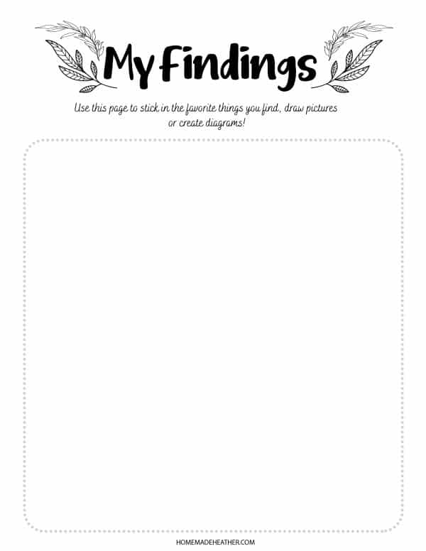 Free printable my findings nature journal page.