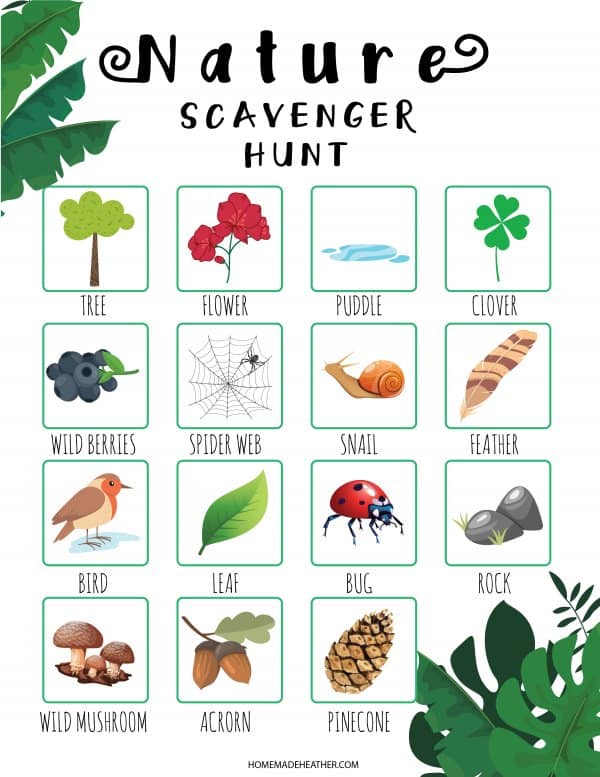 Free nature scavenger hunt printable.