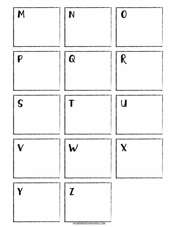 Printable journal page for the ABCs of nature.