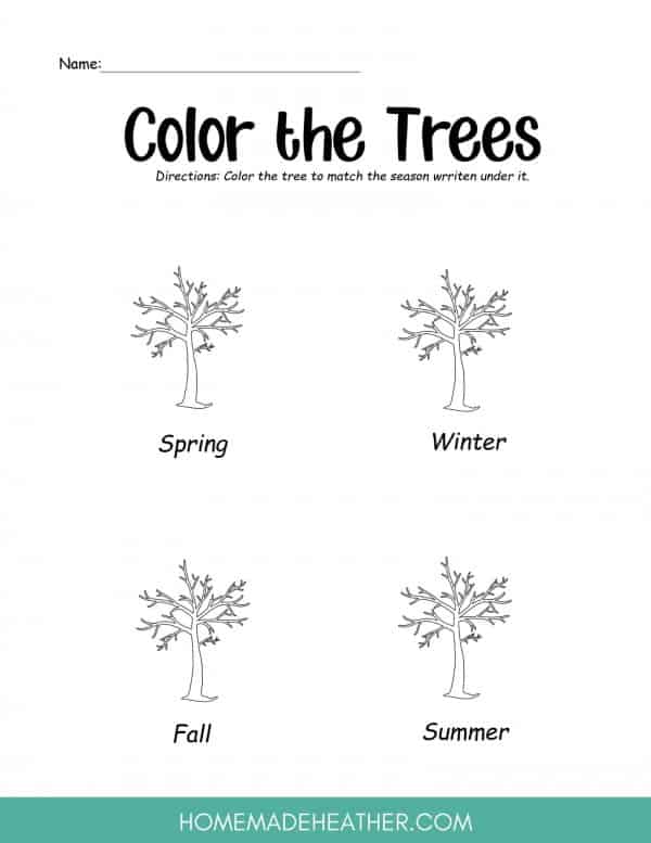 Color the tree to match the season printable activity sheet.