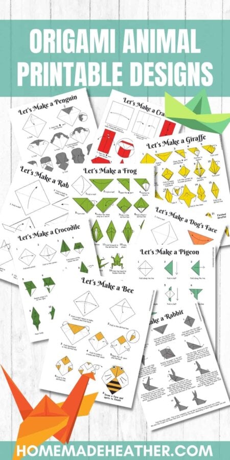 Printable designs and instructions to create origami animals.
