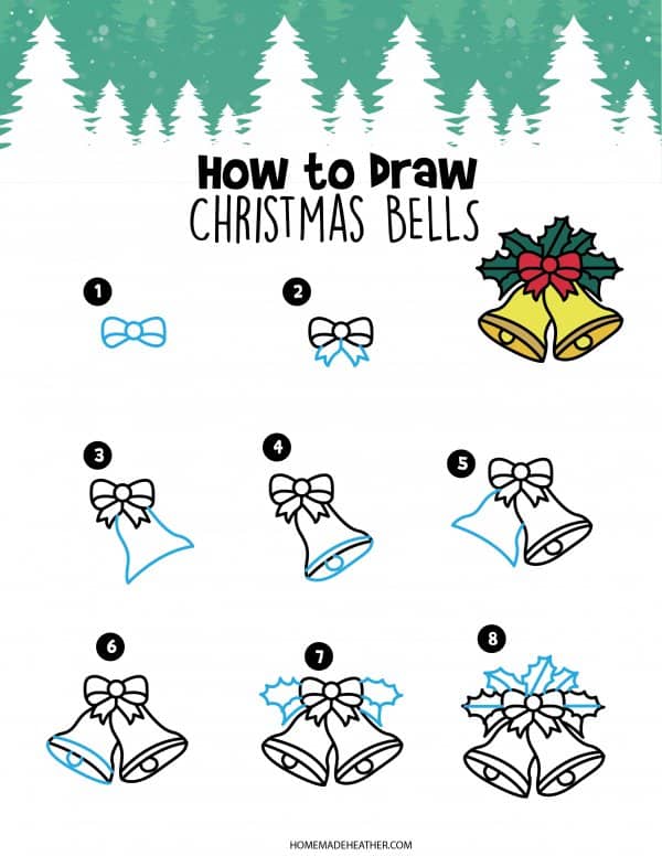 Free How to Draw Christmas Bells Printable