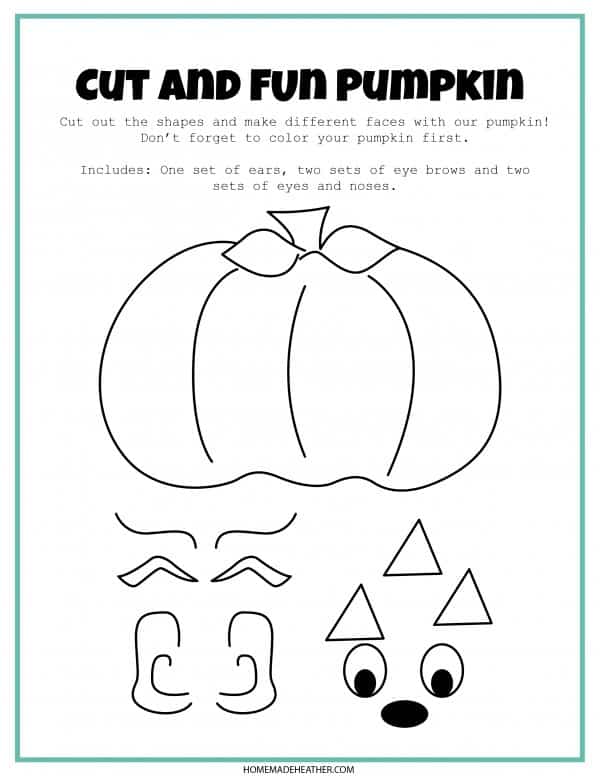 Cut and paste pumpkin printable with blue line frame.