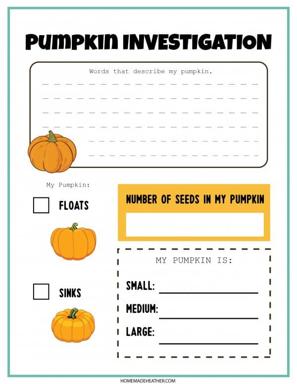 Pumpkin activity printable with blue line frame.