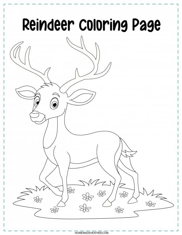 Reindeer Coloring Page Printable in black and white.