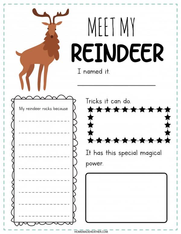 Meet My Reindeer Printable in black and white.