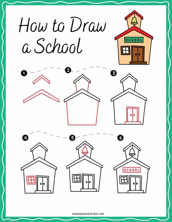 How to draw a school printable