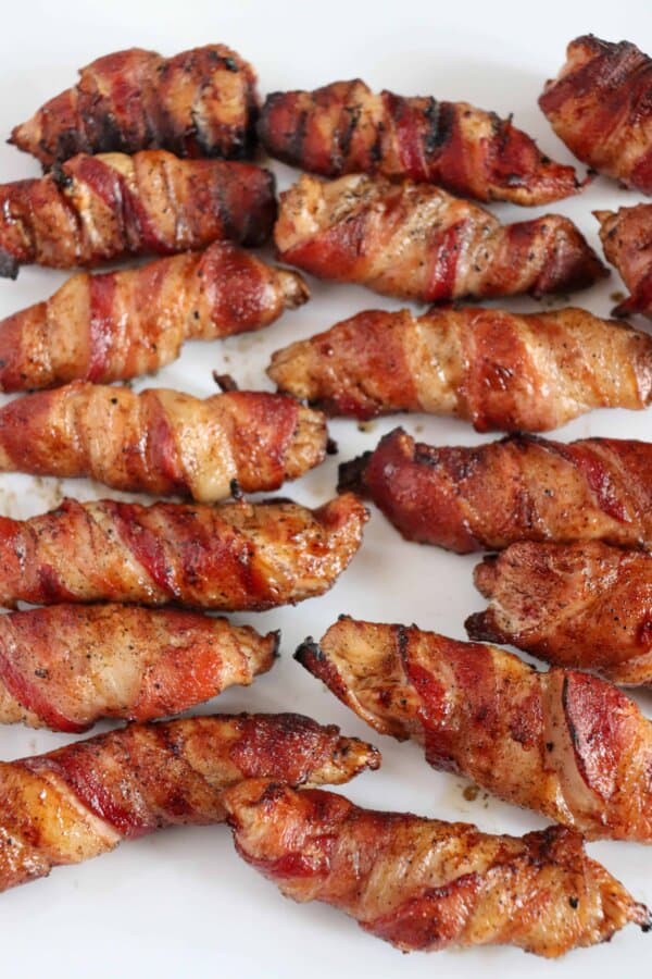 Grilled bacon wrapped chicken tenders.