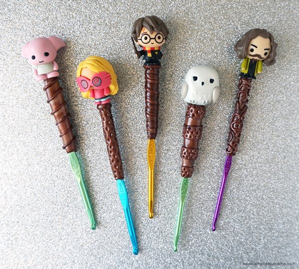 Harry Potter clay crochet hook toppers.