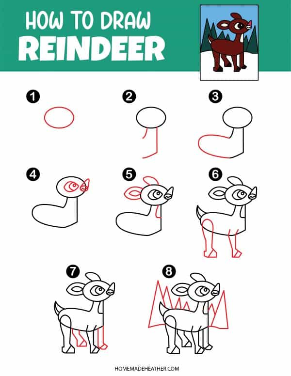 Free How To Draw Reindeer Printable
