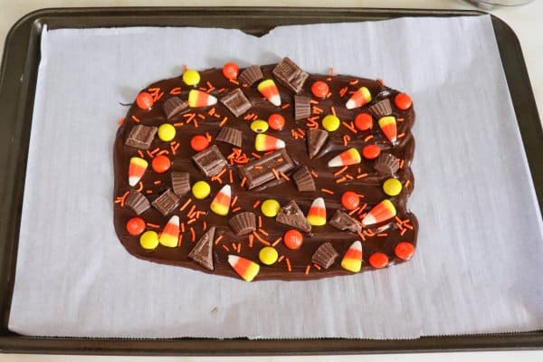 Leftover Candy Halloween Bark Process