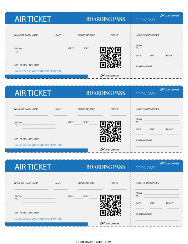 Free pretend to travel boarding pass printables.