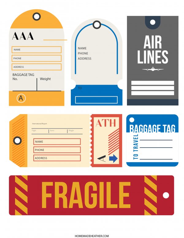 Pretend to travel baggage tags free printables.