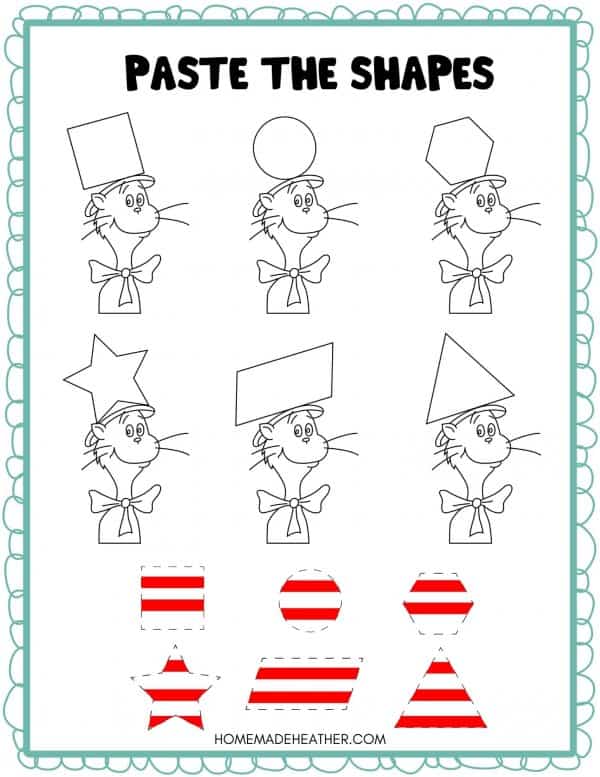 Cut and paste the shape Cat in the Hat free printable.