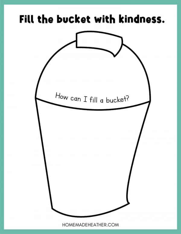 A bucket with space to fill in with ways to show kindness free activity printable.