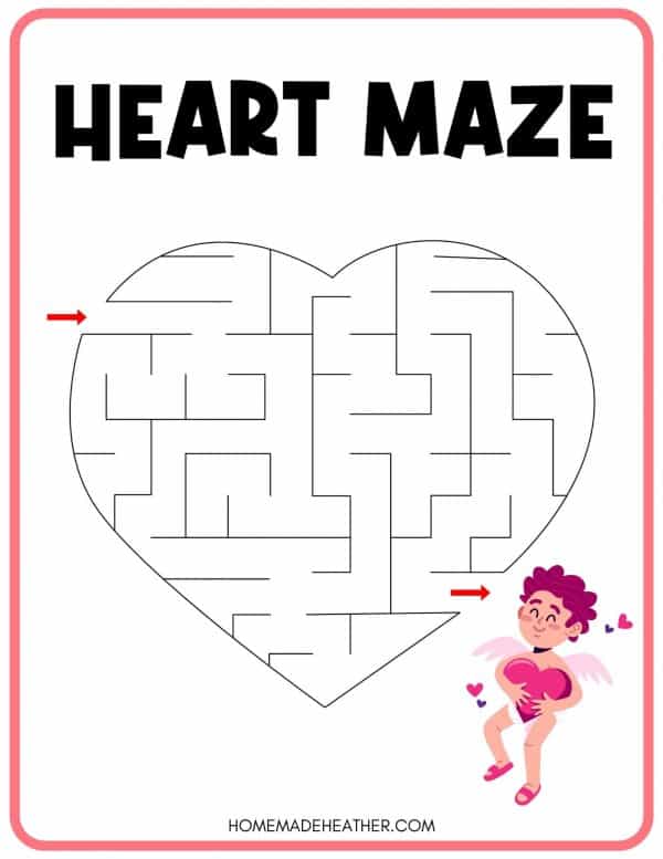 beach activity set Valentine maze activity free printable.